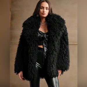 🖤 New FAUX FUR COAT Furry Shaggy Fluffy black Jacket
size XS
